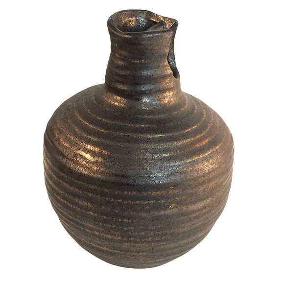 Rustic Ceramic Weed Vase With Metallic Glaze Finish 7.5” Tall Unique Design MCM - Picture 8 of 8